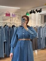 فستان جينز بجيوب على الصدر