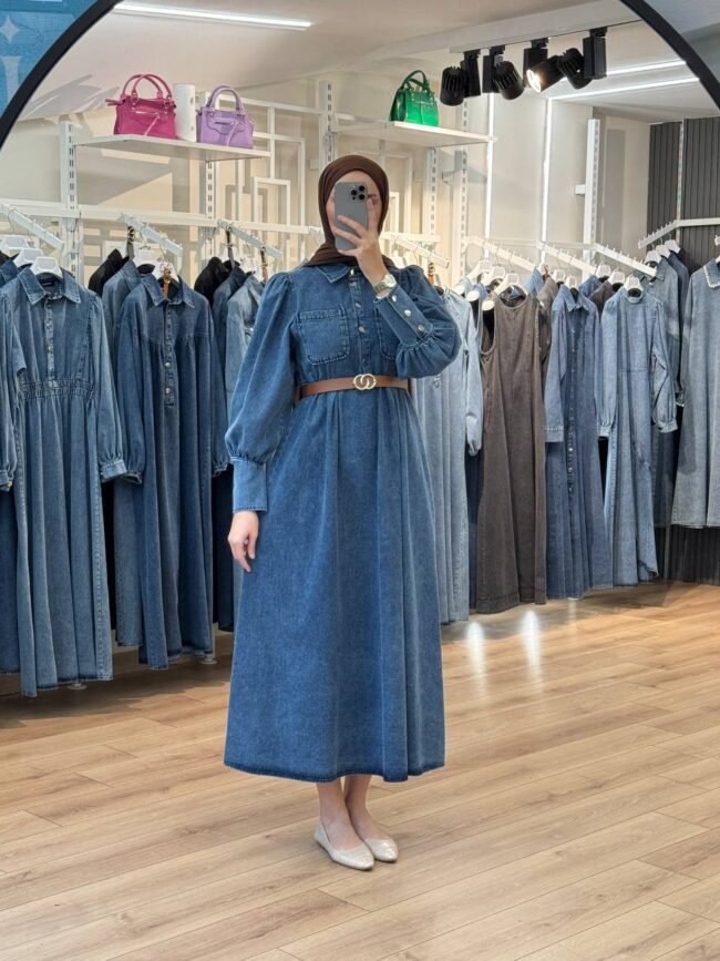 فستان جينز بجيوب على الصدر