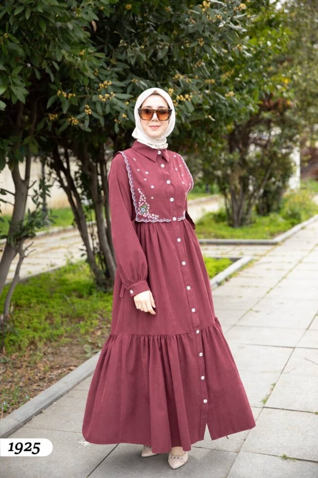 فستان مودال مطرز بالورود