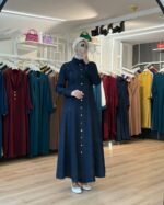 جلباب جينز بأزرار على كامل الطول