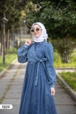 فستان جينز بطول كامل ورباط جانبي