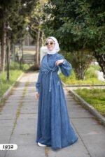 فستان جينز بطول كامل ورباط جانبي