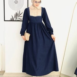 فستان فيتيلو قطيفة بخط دانتيل على الصدر