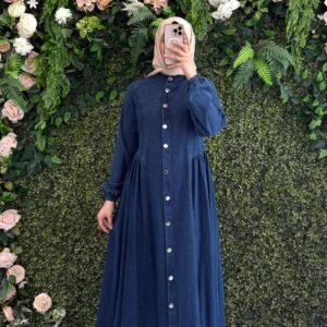 جلباب جينز بكسرات على الجانبين