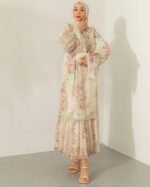 فستان شيفون طبقتين مطبوع بالورود