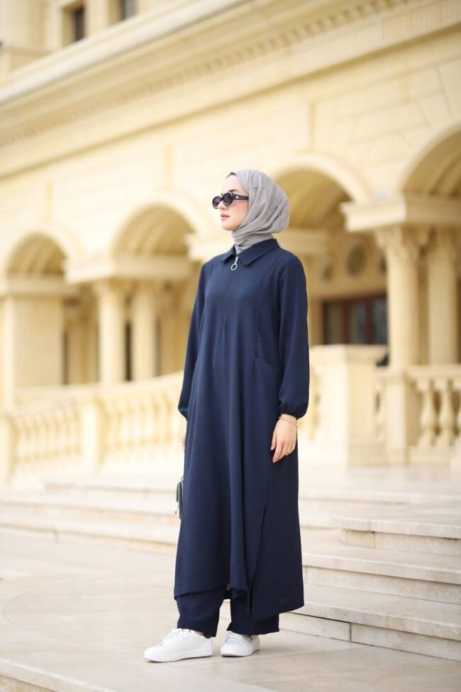 طقم ايروبين صيفي بقميص طويل مع سحاب