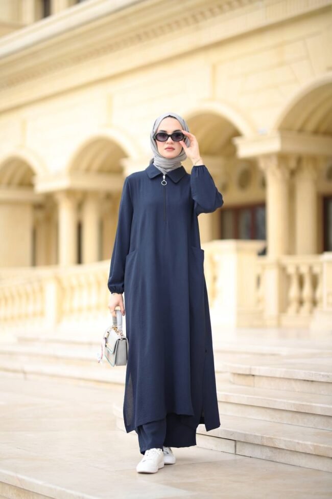 طقم ايروبين صيفي بقميص طويل مع سحاب