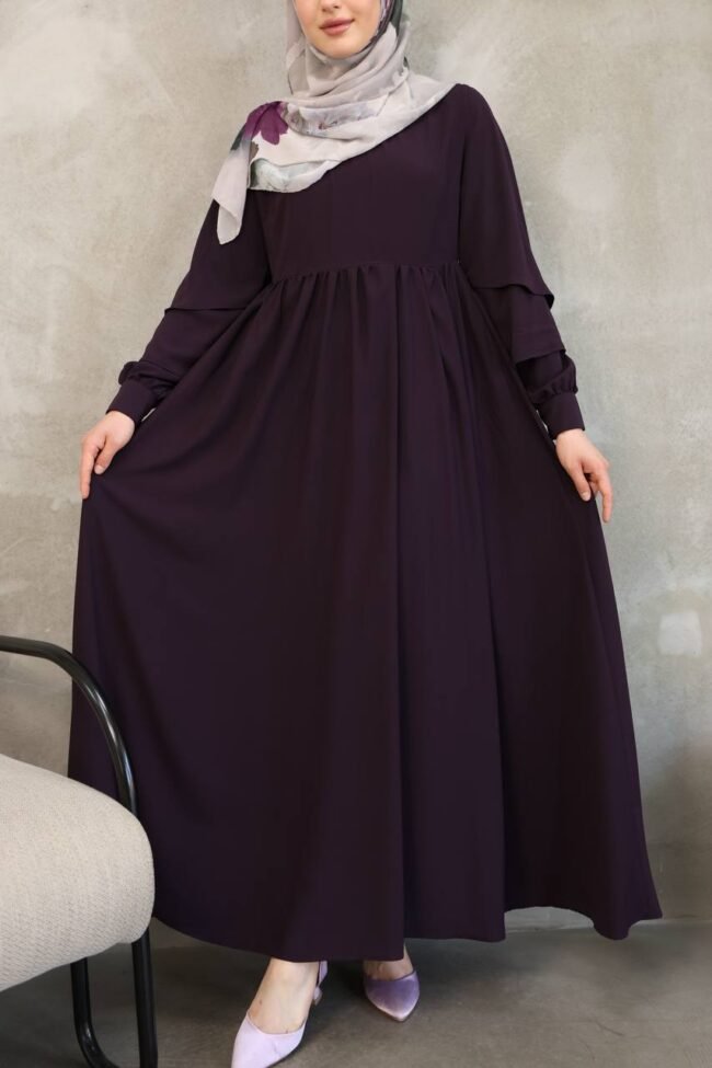 فستان مدينه صيفي بثنيات في اليدين