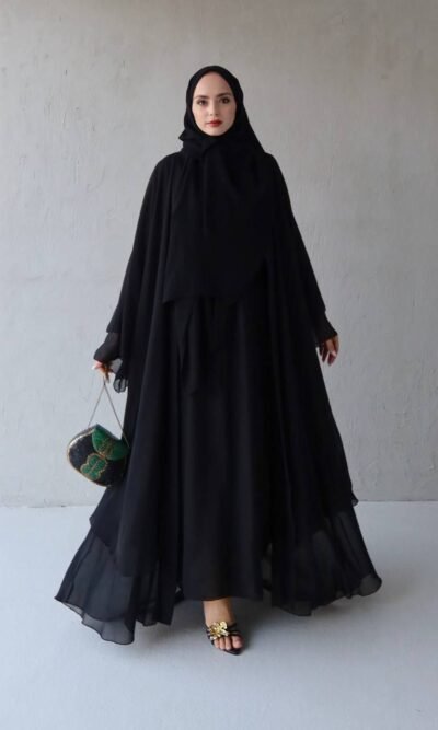 طقم عباية شيفون وفستان مع شالة💯