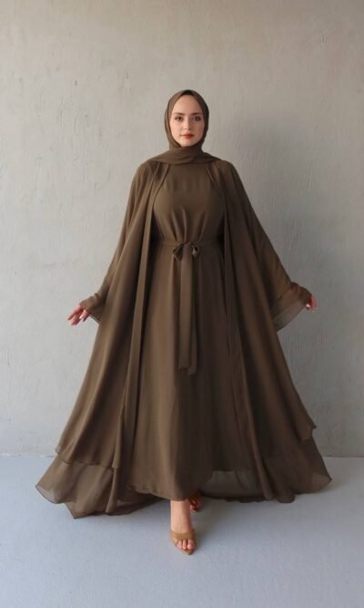 طقم عباية شيفون وفستان مع شالة💯