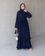 عباية شيفون طبقتين بتصميم رائع مع شالة بنمط مطابق