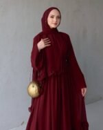 عباية شيفون طبقتين بتصميم رائع مع شالة بنمط مطابق